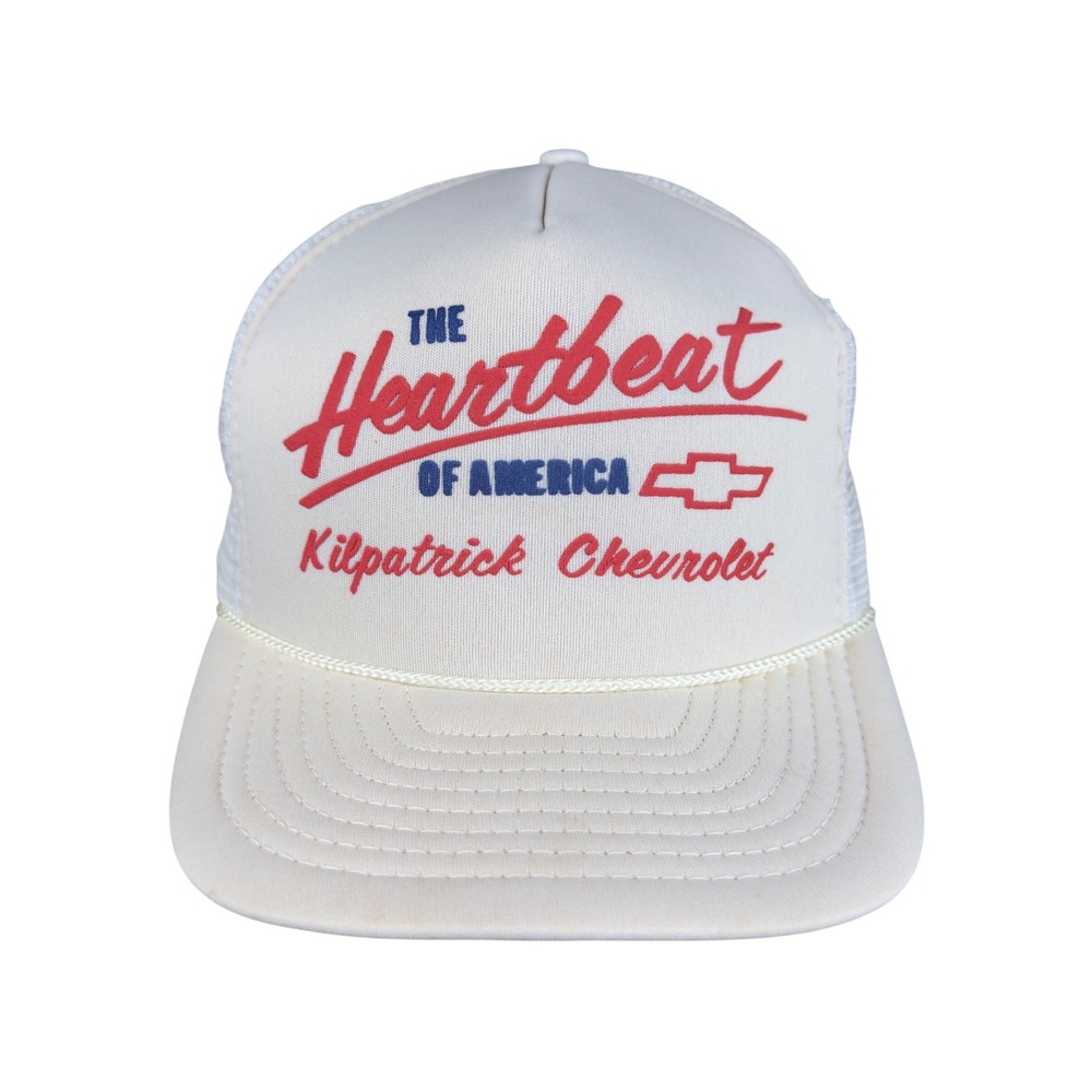 Vtg Trucker Heartbeat of America Rope Snapback Chevrolet White Mesh Cap 80s 90s